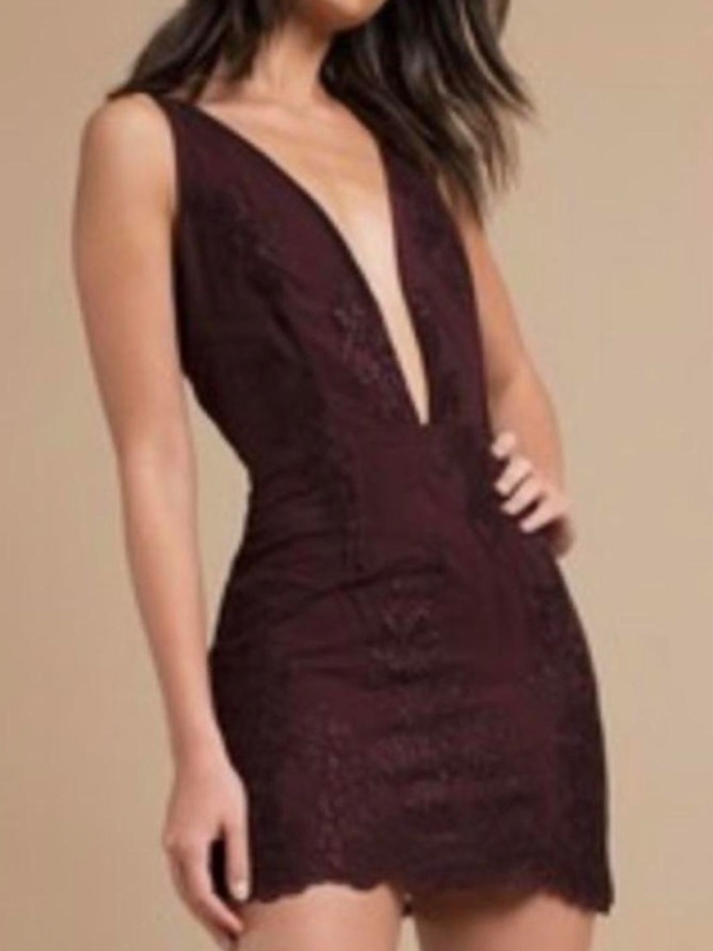 Tobi Plung Lace Mini Dress, Size Medium Burgundy